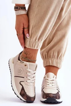 Buty Sportowe Na Platformie|Sneakersy Damskie>Boto Modne Skórzane Buty Sportowe Beżowo-Brązowe Rachel