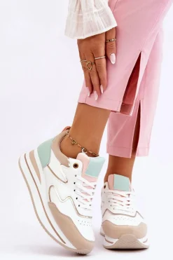 Sneakersy Damskie>Boto Modne Skórzane Buty Sportowe Biało-Beżowe Roen