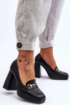 Sale Modne Skórzane Czółenka Czarne Rouse Damskie Czółenka Na Platformie|Czółenka Na Słupku