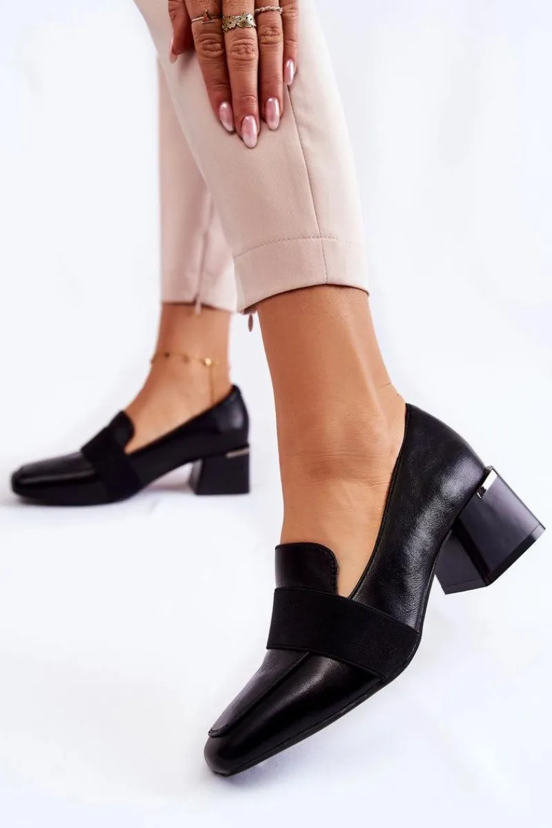 Discount Modne Skórzane Czółenka La.Fi 230033B-PU Czarne Damskie Czółenka Na Słupku|Czółenka Klasyczne