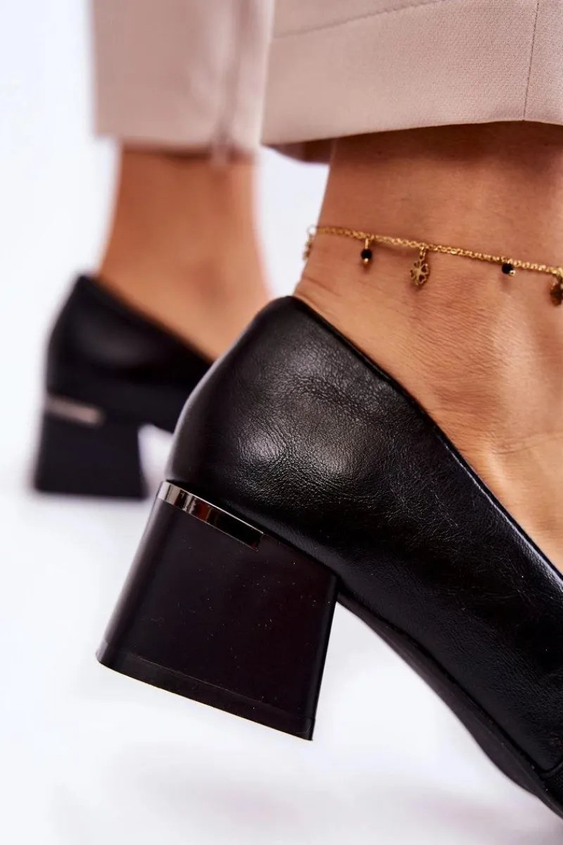 Discount Modne Skórzane Czółenka La.Fi 230033B-PU Czarne Damskie Czółenka Na Słupku|Czółenka Klasyczne