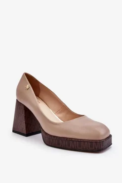 Czółenka Na Platformie|Czółenka Na Słupku>Laura Messi Modne Skórzane Czółenka 2599 Beżowe