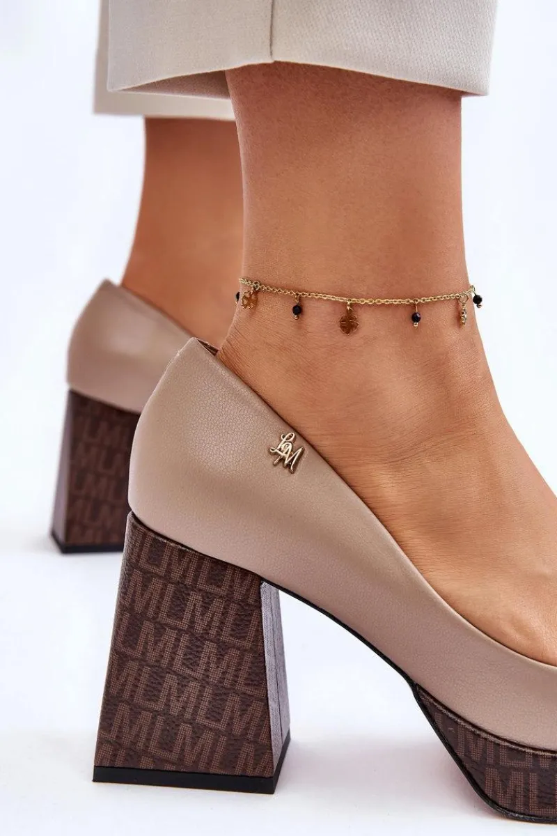 Czółenka Na Platformie|Czółenka Na Słupku>Laura Messi Modne Skórzane Czółenka 2599 Beżowe