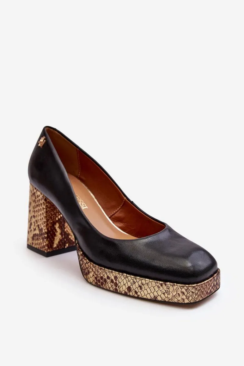 New Modne Skórzane Czółenka 2599 Czarne Damskie Czółenka Na Platformie|Czółenka Na Słupku