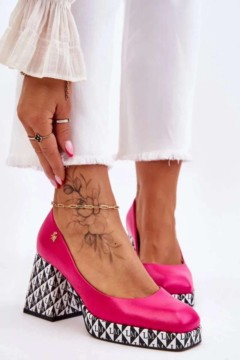 Clearance Laura Messi Modne Skórzane Czółenka 2599 Fuksja