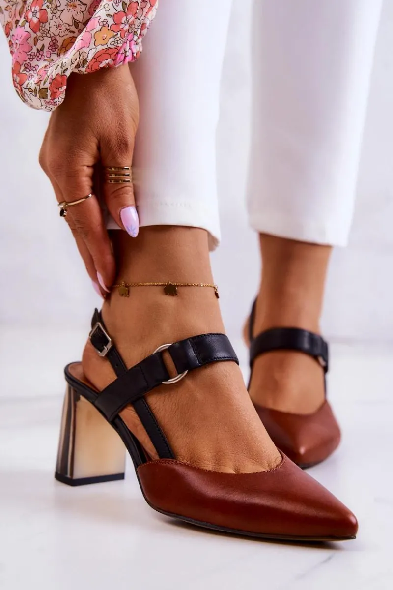 Czółenka Na Słupku|Czółenka Klasyczne>Maciejka Modne Skórzane Czółenka 05498-29 Brązowo-Czarne