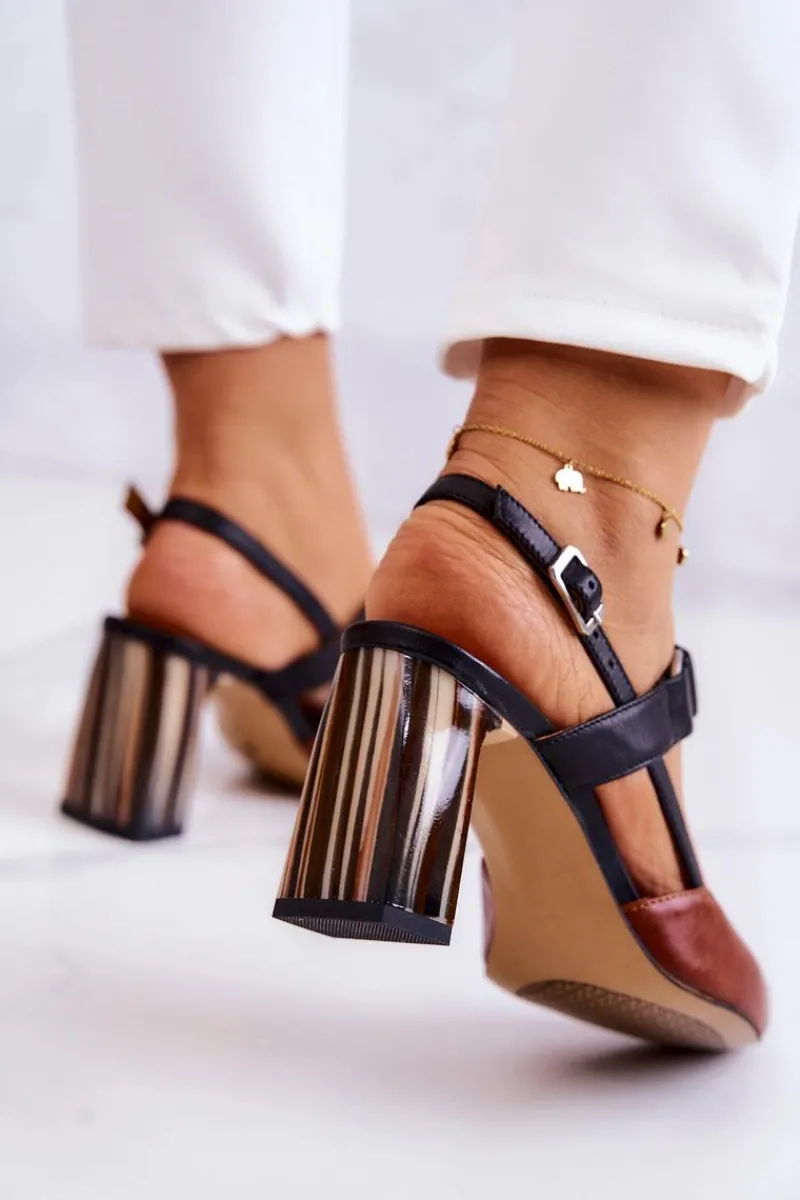 Czółenka Na Słupku|Czółenka Klasyczne>Maciejka Modne Skórzane Czółenka 05498-29 Brązowo-Czarne