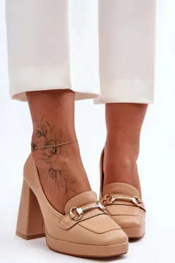 Boto Modne Skórzane Czółenka Nude Rouse Beżowy