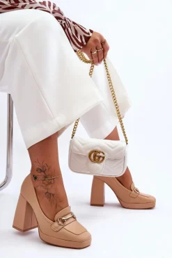 Boto Modne Skórzane Czółenka Nude Rouse Beżowy