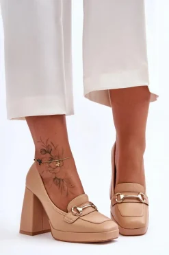 Boto Modne Skórzane Czółenka Nude Rouse Beżowy