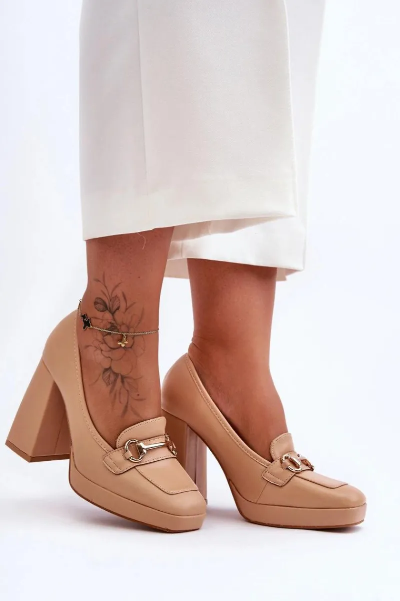 Boto Modne Skórzane Czółenka Nude Rouse Beżowy