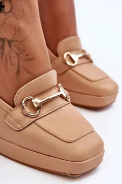 Boto Modne Skórzane Czółenka Nude Rouse Beżowy