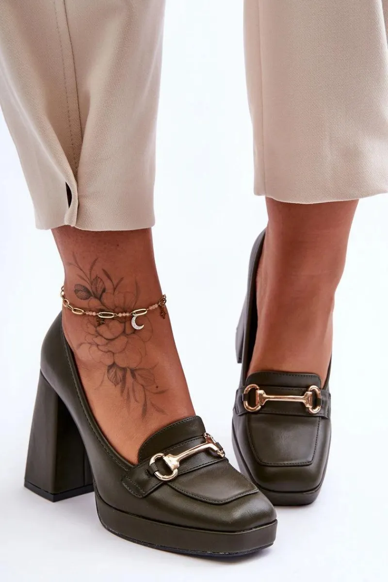 Czółenka Na Platformie|Czółenka Na Słupku>Boto Modne Skórzane Czółenka Zielone Rouse