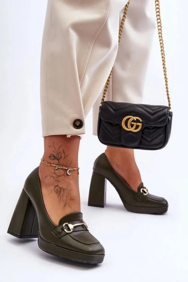 Czółenka Na Platformie|Czółenka Na Słupku>Boto Modne Skórzane Czółenka Zielone Rouse