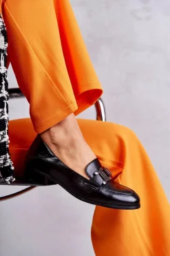 Sale Buty damskie Vinceza Modne Skórzane Półbuty Loafery Czarne Trine