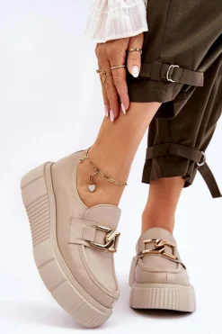 Półbuty Skórzane|Mokasyny Na Platformie>Boto Modne Skórzane Półbuty Na Platformie Beżowe Lemar Marsol