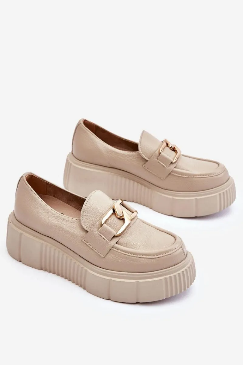 Półbuty Skórzane|Mokasyny Na Platformie>Boto Modne Skórzane Półbuty Na Platformie Beżowe Lemar Marsol