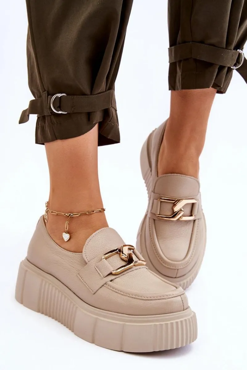 Półbuty Skórzane|Mokasyny Na Platformie>Boto Modne Skórzane Półbuty Na Platformie Beżowe Lemar Marsol