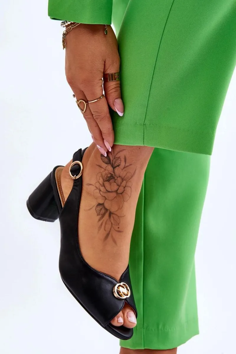 Discount Modne Skórzane Sandały Na Obcasie Czarne Hette Damskie Sandały Na Obcasie