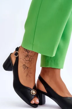 Discount Modne Skórzane Sandały Na Obcasie Czarne Hette Damskie Sandały Na Obcasie