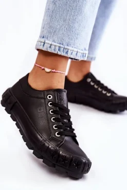 Trampki Damskie Big Star|Trampki Damskie Niskie>Big Star Shoes Modne Skórzane Trampki Big Star KK274143 Czarne