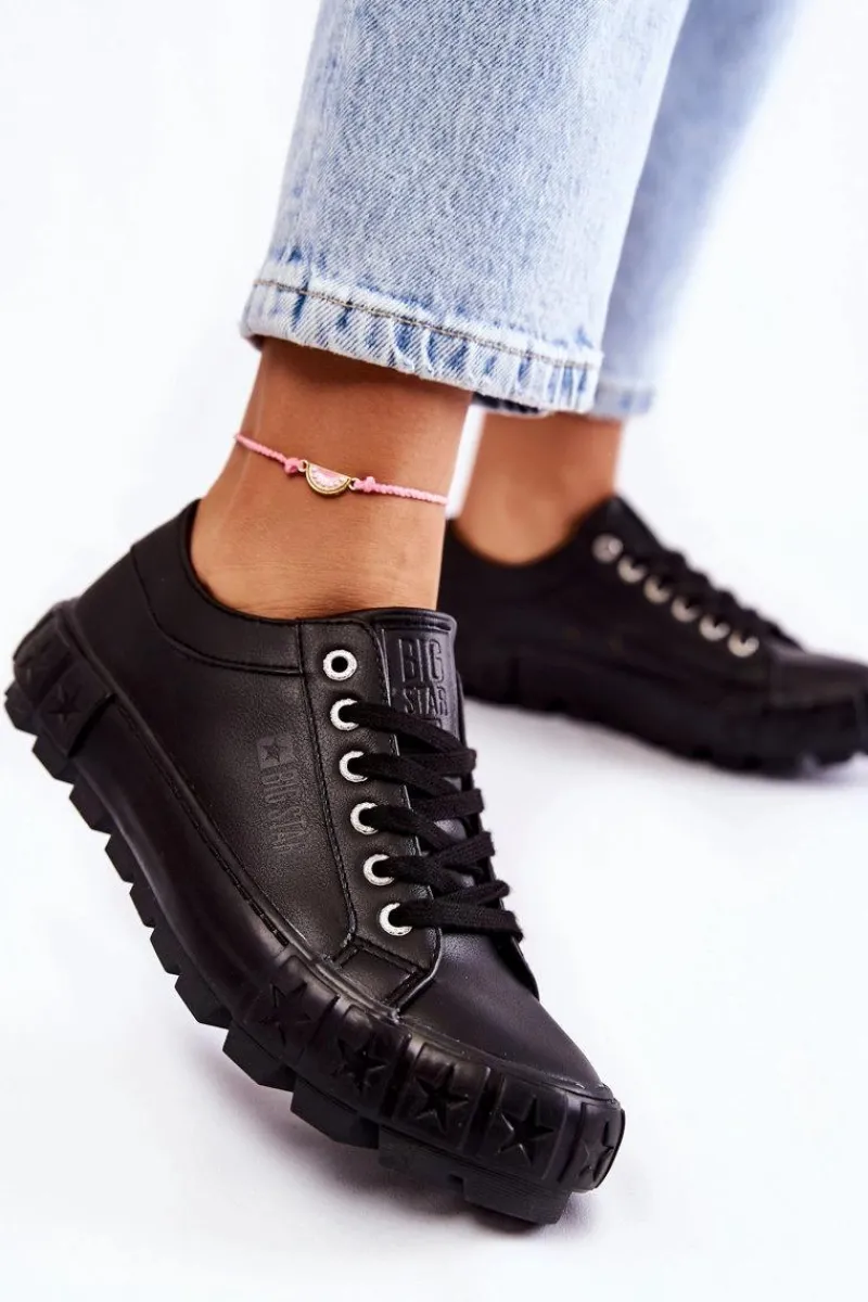 Trampki Damskie Big Star|Trampki Damskie Niskie>Big Star Shoes Modne Skórzane Trampki Big Star KK274143 Czarne