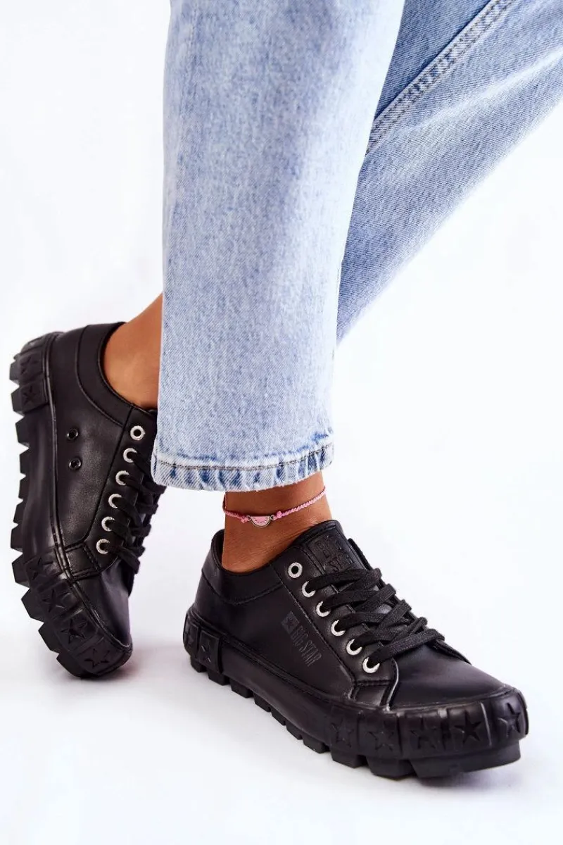 Trampki Damskie Big Star|Trampki Damskie Niskie>Big Star Shoes Modne Skórzane Trampki Big Star KK274143 Czarne