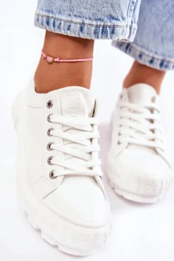 Clearance Modne Skórzane Trampki Big Star KK274142 Białe Damskie Trampki Damskie Big Star|Trampki Damskie Niskie