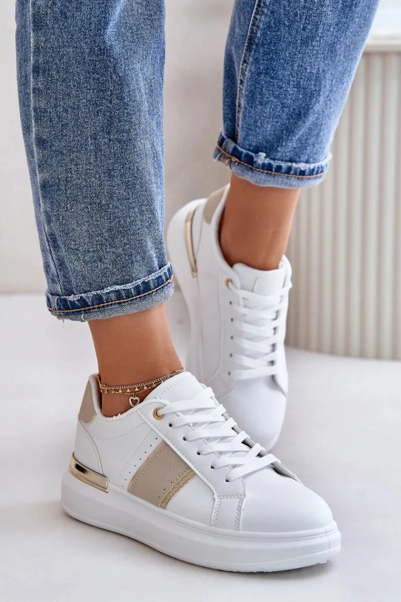 Buty Sportowe Na Platformie|Sneakersy Damskie>Boto Modne Sneakersy Damskie Na Platformie Z Eko Skóry Beżowe Nevisase