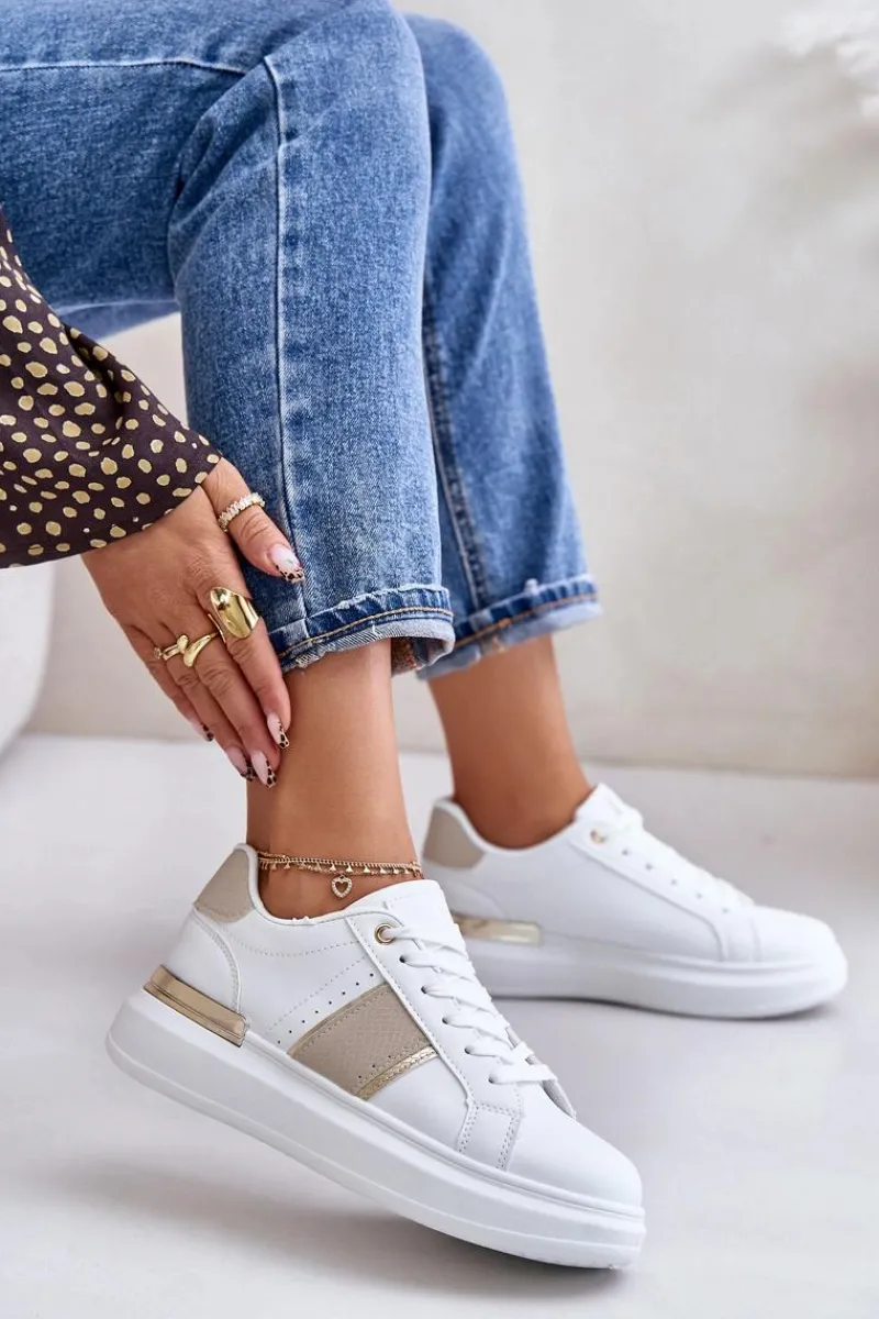 Buty Sportowe Na Platformie|Sneakersy Damskie>Boto Modne Sneakersy Damskie Na Platformie Z Eko Skóry Beżowe Nevisase