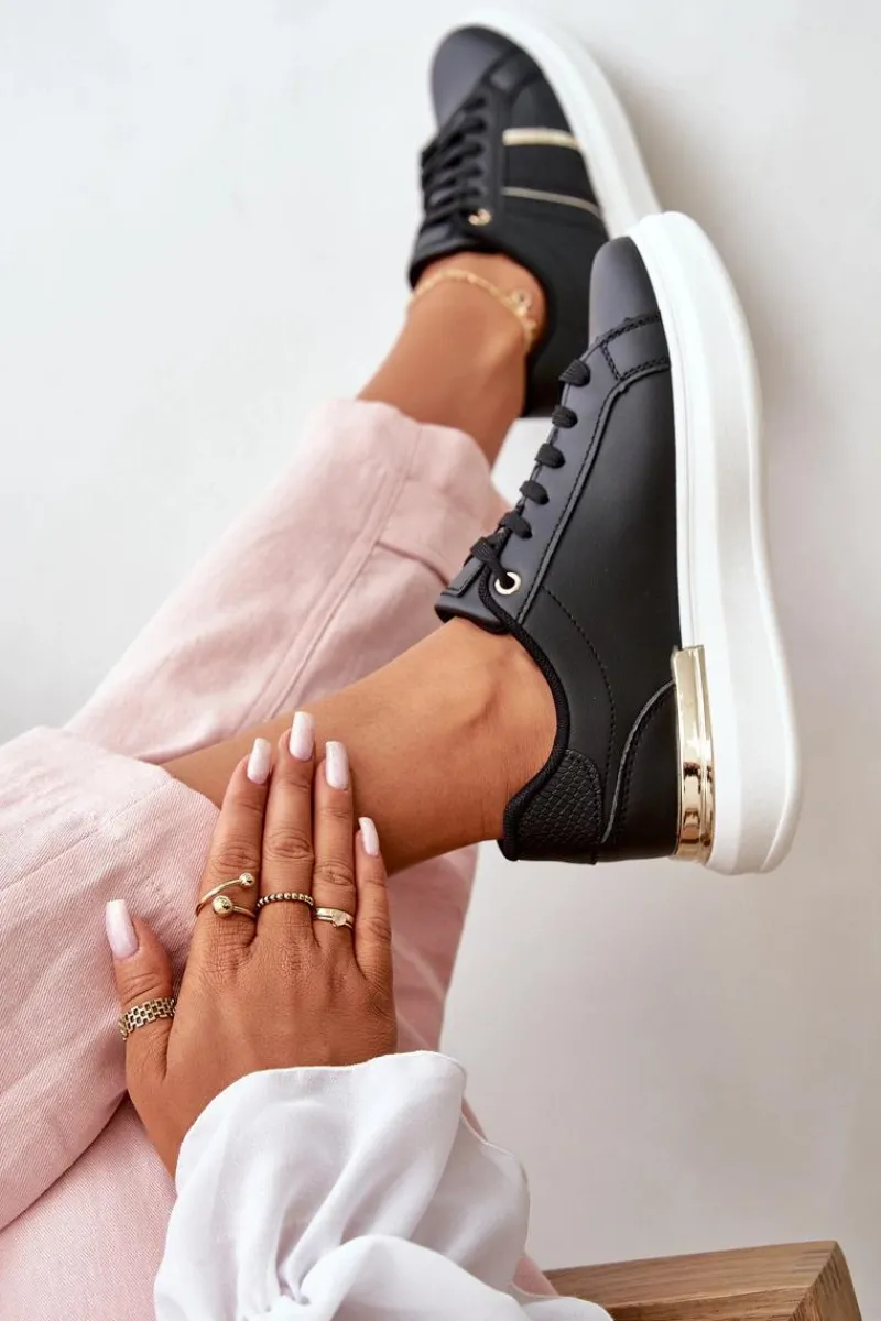 Online Modne Sneakersy Damskie Na Platformie Z Eko Skóry Czarne Nevisase Damskie Buty Sportowe Na Platformie|Sneakersy Damskie