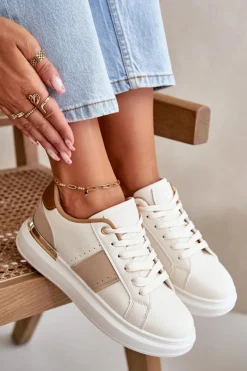 New Modne Sneakersy Damskie Na Platformie Z Eko Skóry Brązowe Nevisase Damskie Buty Sportowe Na Platformie|Sneakersy Damskie