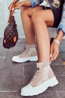 Trampki Damskie Wysokie>Boto Modne Trampki Wysoka Skarpeta Beżowe Collin