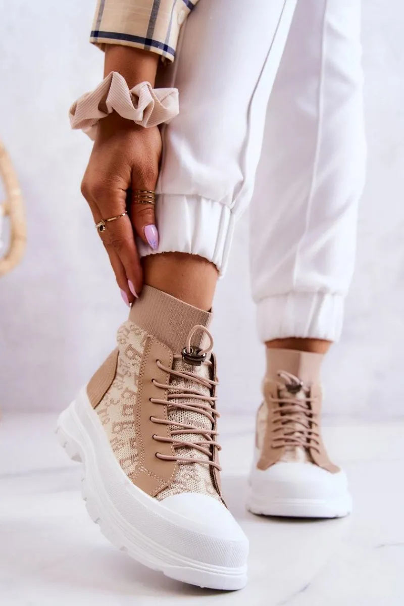 Trampki Damskie Wysokie>Boto Modne Trampki Wysoka Skarpeta Beżowe Collin