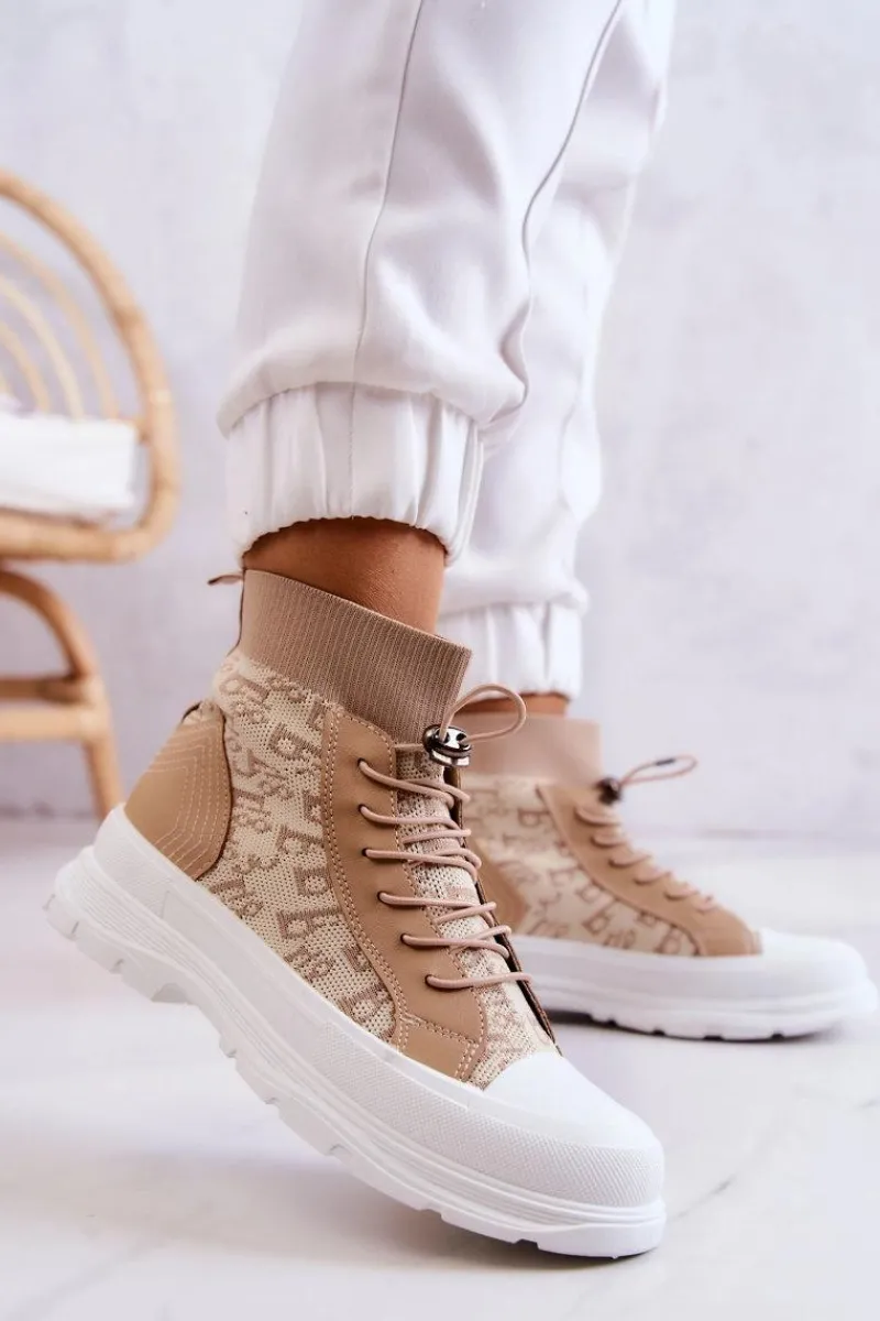 Trampki Damskie Wysokie>Boto Modne Trampki Wysoka Skarpeta Beżowe Collin