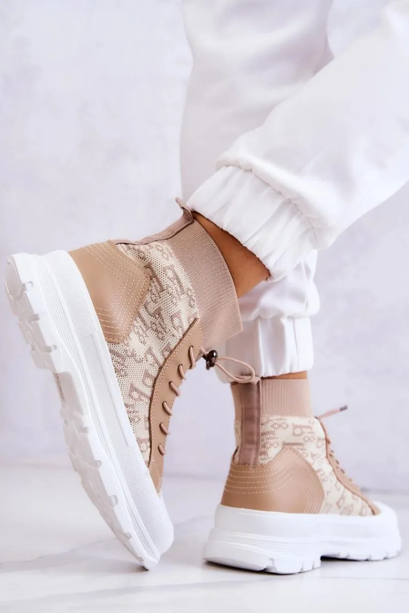 Trampki Damskie Wysokie>Boto Modne Trampki Wysoka Skarpeta Beżowe Collin