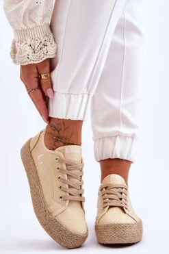 Best Lee Cooper Modne Trampki Z Plecionką LCW-23-31-1795L Beżowe