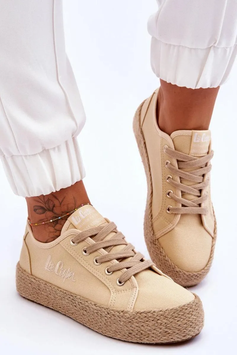 Best Lee Cooper Modne Trampki Z Plecionką LCW-23-31-1795L Beżowe