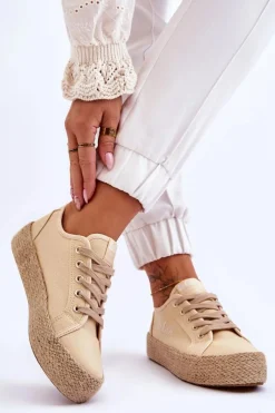 Best Lee Cooper Modne Trampki Z Plecionką LCW-23-31-1795L Beżowe