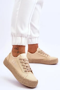 Best Lee Cooper Modne Trampki Z Plecionką LCW-23-31-1795L Beżowe
