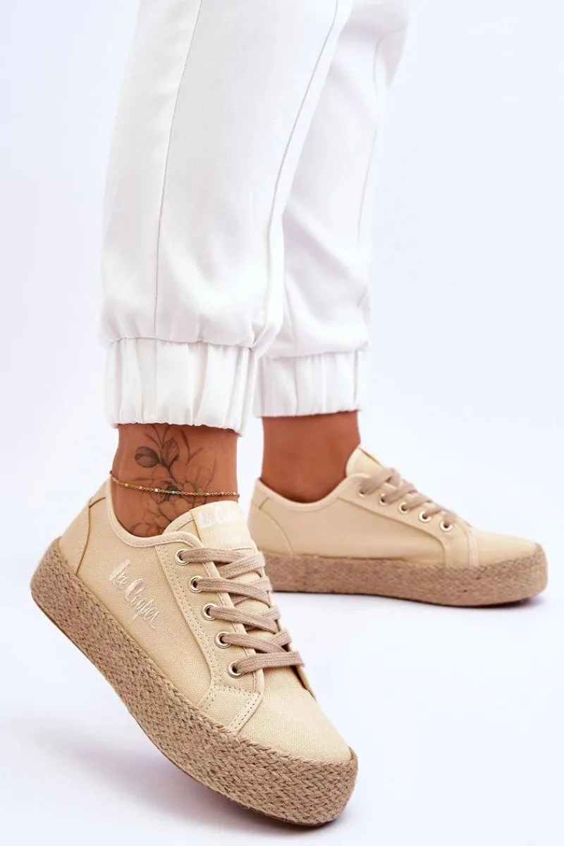 Best Lee Cooper Modne Trampki Z Plecionką LCW-23-31-1795L Beżowe