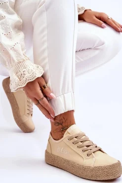 Best Lee Cooper Modne Trampki Z Plecionką LCW-23-31-1795L Beżowe