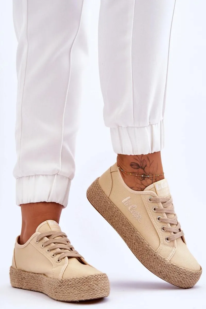 Best Lee Cooper Modne Trampki Z Plecionką LCW-23-31-1795L Beżowe