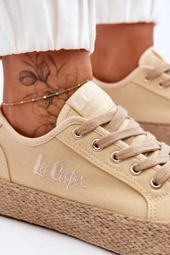 Best Lee Cooper Modne Trampki Z Plecionką LCW-23-31-1795L Beżowe