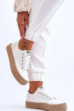 Trampki Damskie Niskie>Lee Cooper Modne Trampki Z Plecionką LCW-23-31-1796L Białe