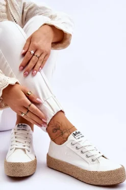 Trampki Damskie Niskie></noscript>Lee Cooper Modne Trampki Z Plecionką LCW-23-31-1796L Białe