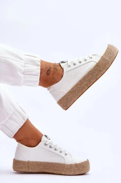 Trampki Damskie Niskie></noscript>Lee Cooper Modne Trampki Z Plecionką LCW-23-31-1796L Białe
