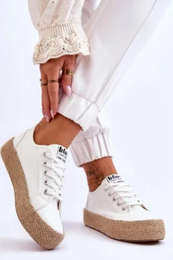 Trampki Damskie Niskie></noscript>Lee Cooper Modne Trampki Z Plecionką LCW-23-31-1796L Białe