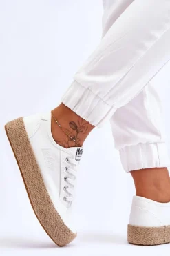 Trampki Damskie Niskie></noscript>Lee Cooper Modne Trampki Z Plecionką LCW-23-31-1796L Białe