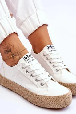 Trampki Damskie Niskie></noscript>Lee Cooper Modne Trampki Z Plecionką LCW-23-31-1796L Białe